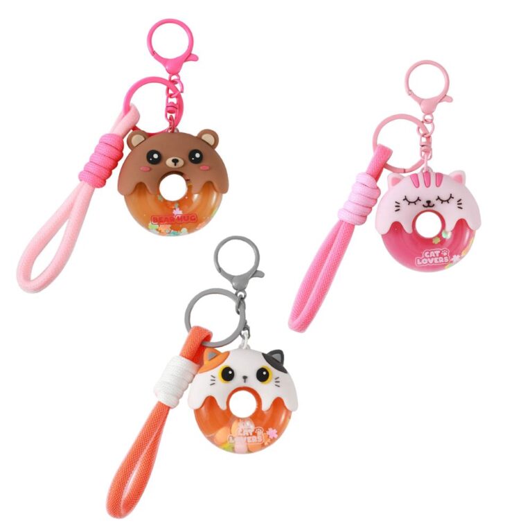 Portachiavi Itotal a forma di ciambellina con simpatici animaletti, cordino e moschettone, perfetti da appendere alla borsa o zaino o usare come portachiavi
